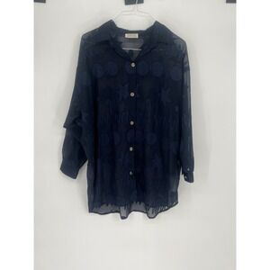 Sand Dollars Blue Artsy Tunic Top Semi Sheer Stars Music Notes VTG Women's Sz L